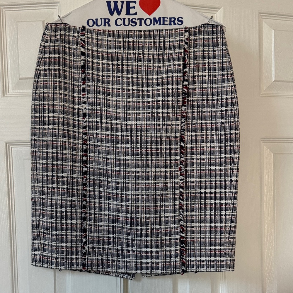 J.Crew Classic Boucle Plaid A line Skirt in Navy, Red and White Size 8